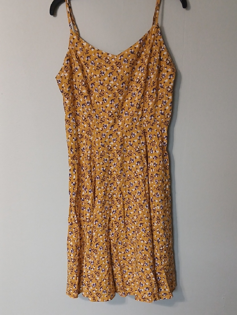 Old Navy Mustard Yellow Floral Spaghetti-Strap Dress Medium